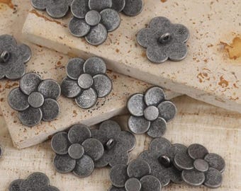 Metal Flower Buttons, Frangipani Desgin, Old Silver Looking, 11.5mm or 20mm, Pack of 10(B1093)