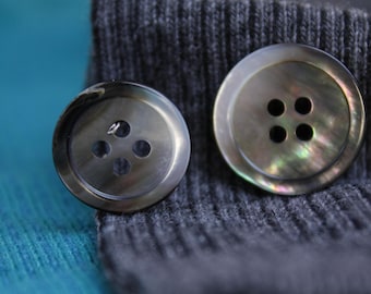 Natural Black Shell Buttons, With Rim, 9mm to 28mm, Pack of 10(B444）