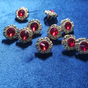 Red Gem-Style Decorative Metal Buttons with Shank, 12mm / 0.47", Pack of 10(B1583)