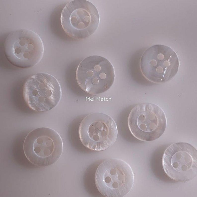 White Mother of Pearl Shirt Buttons, 10mm, 11.5mm or 12.5mm, Pack of 10(B1421) image 2