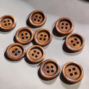 Natural Wood Rimmed Buttons, 4-Hole Rustic Brown, 12.5mm, 18mm or 20mm,Pack of 10(B1474)