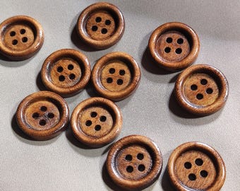 Natural Wood Rimmed Buttons, 4-Hole Rustic Brown, 12.5mm, 18mm or 20mm,Pack of 10(B1474)