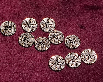 Boutons en métal texturé bronze antique, 12 mm, 15 mm, 18 mm, 20 mm, style plat 4 trous, lot de 10(B1773)