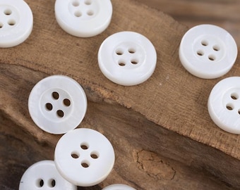 White Shell Shirt Buttons, 10mm, 11.5mm or 12.5mm, Pack of 10(B1421)
