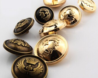 Metal Crown Wing Buttons, Shank, 15mm to 25mm,Bronze Tone, Gold Tone