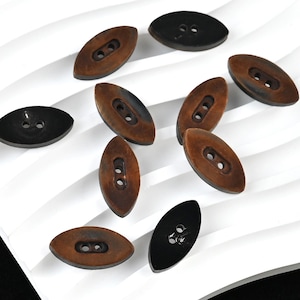 Horn Buttons, Leaf Shaped Carved Design, 11.5mm, 15mm, 17mm, 20mm, 24mm, Pack of 6(B2184)