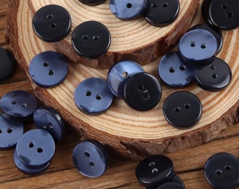 Curved Dark Blue Shirt Buttons , Glossy 2-Hole Plastic Buttons, 10mm, 11.5mm or 12.5mm, Pack of 20(B1487)