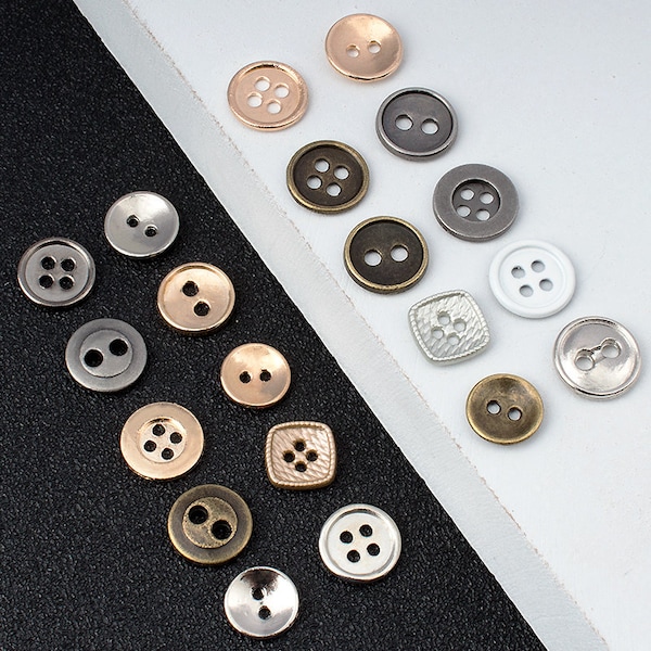 Aged pewter colour metal Buttons, Mottled black buttons, 4 hole buttons and 2 hole button, blazer buttons, gunmetal buttons, Pack of 10