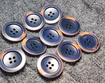 10 Stück dunkelblaue Corozo Knöpfe, breiter Rand, Farbe kann leicht variieren, 11 mm, 15 mm, 20 mm, 25 mm, 10er Pack(B1892)