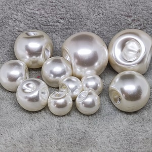 Ball Pearl Buttons with hole, Ivory White Round Ball Perlized buttons, 8mm to 25mm Artificial Pearl Beads(B1218)