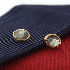 Abalone Muschel Oval Knopf 10mmX13mm, gold Ton Öse Knopf, 6er Pack (B219)