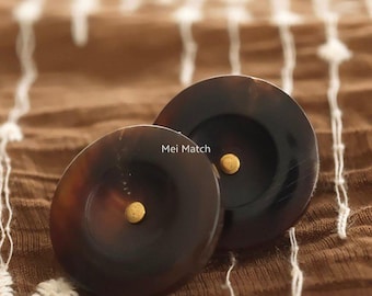 Natur Horn Knöpfe, dunkel Kaffeebraun, Metall Öse Rückseite, 15 mm, 18 mm, 20 mm, 5er-Pack (B8187)