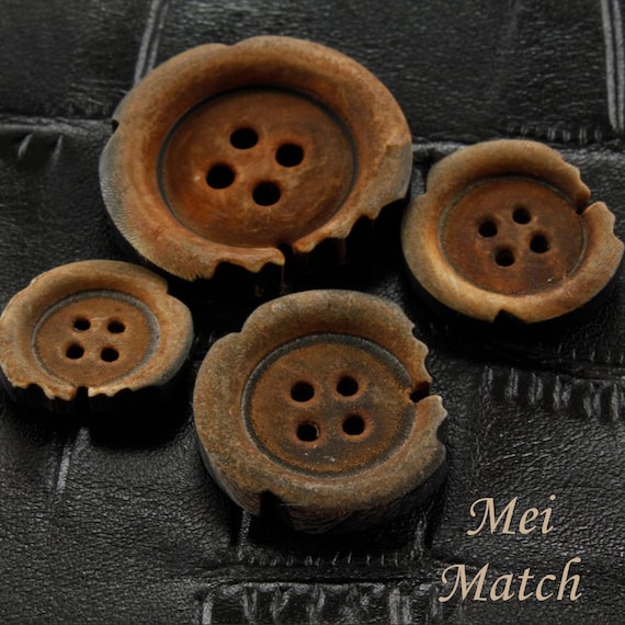 Real Horn Buttons, Tan, Broken Round Shape, 11.5mm to 25mm, Pack of 10(B209)