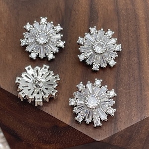 Snowflake Rhinestone Buttons, Metal Shank, 16mm/0.62&quot;, Pack of 2 or 6 (B226)