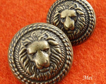 Botones con vástago de cabeza de león de metal dorado antiguo, 15 mm, 18 mm, 20 mm, 23 mm, 25 mm, paquete de 6 (B1121G)