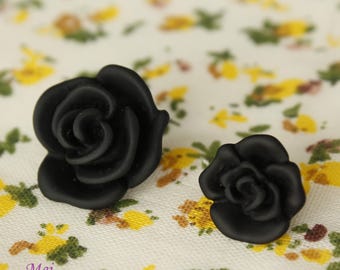 Bottoni in plastica nera, a forma di rosa, gambo in metallo, 14,5 mm, 19 mm, 20 mm, confezione da 5 (B146)