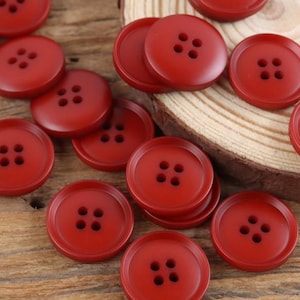 Bright Red 4 Holes Buttons, Plastic,  11mm, 15mm, 17mm, 20mm or 25mm, Pack of 10(B1220)