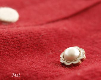 Faux Pearl Buttons White with Golden Metal Shank, 11mm/ 0.43", Pack of 5(B895)