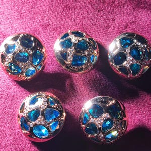Botones decorativos de metal dorado y azul con vástago, 17,5 mm, 22,5 mm, paquete de 5 (B1978) imagen 1