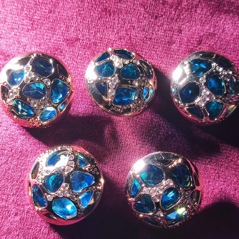 Botones decorativos de metal dorado y azul con vástago, 17,5 mm, 22,5 mm, paquete de 5 (B1978) imagen 1