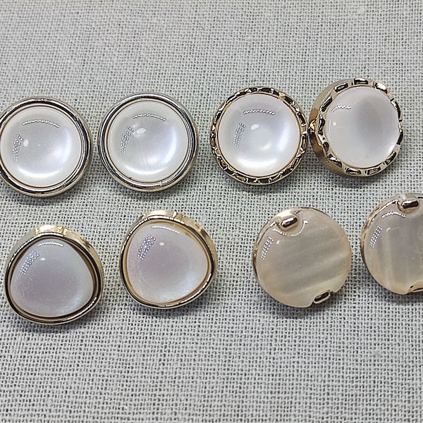 Pearl Effect Buttons, Gold, White, or Black, Shank Back 7-11mm for Coats Sweaters, Pack of 6(B166)