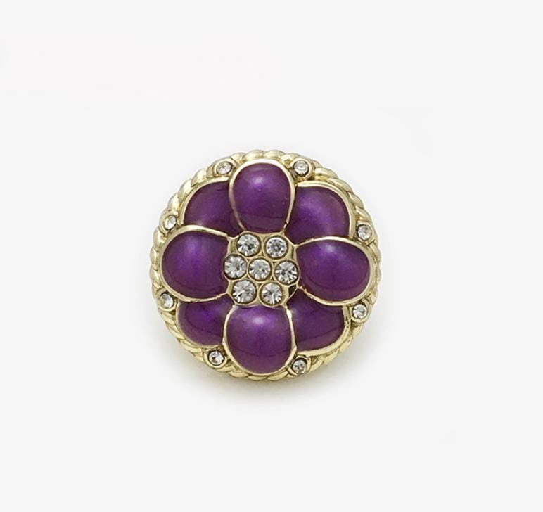 Rhinestone Buttons Purple and Golden Tone, Flower Design,  17.5mm or 20mm, Pack of 5(B1116)