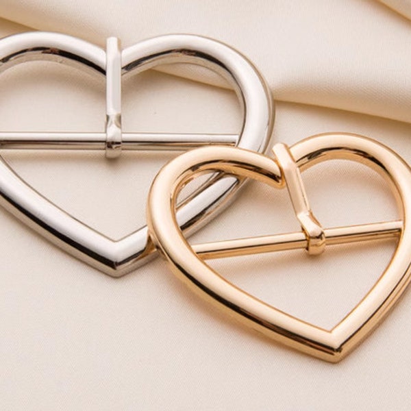 Metal Heart Shaped Buckles in Gold Tone or Silver Tone, Fits 30mm/35mm/40mm Belt, Pack of 2(B397)
