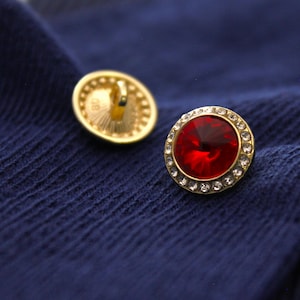 Rhinestone Red Buttons with Golden Setting, 12.5mm, 15mm, 18mm, 20mm, Pack of 5(B804)