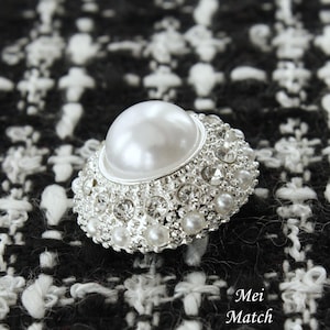 Faux Diamanté Pearl Buttons, Silver Tone, 13/16 (20mm), Pack of 5(B843)