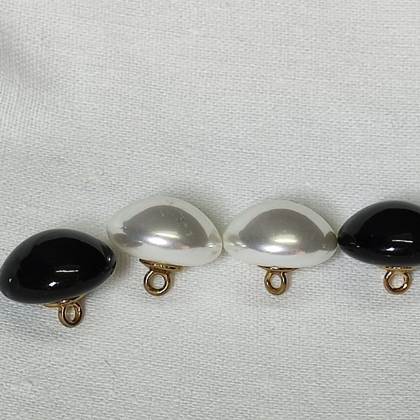 White/ Black Bridal Buttons, Domed Pearl Effect Buttons, 10mm, 12mm, 14mm, Pack of 10(B249)