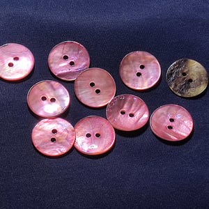 Natural Shell Buttons, 2-Hole Iridescent Pink, 12.5mm,15mm, 18mm or 20mm, Pack of 10(B1387)