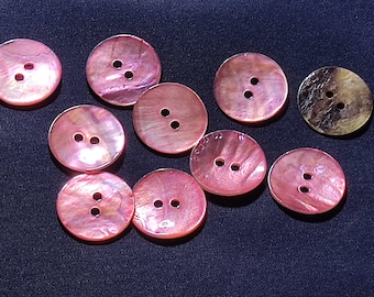 Natural Shell Buttons, 2-Hole Iridescent Pink, 12.5mm, 15mm, 18mm or 20mm, Pack of 10(B1387)