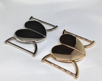 Metal Heart Hook Buckle, Gold or Silver Tone, Pack of 2 Sets(B105)