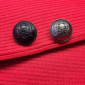 Pirate Symbol Metal Buttons，Black，Silver,  4 Sizes , Pack of 6(B055)