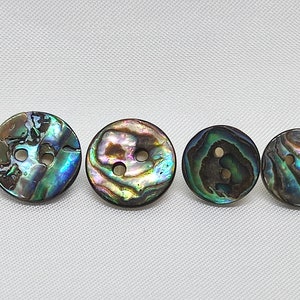 Abalone Naturmuschelknöpfe, 11,5 mm, 15 mm, Jeder Knopf ist einzigartig, 2er oder 10er Pack (B189）