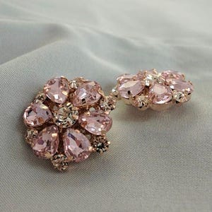 Light Pink Crystal Flower Button, 25mm/1", Metal Shank Back, Jewel Embellishment, Pack of 6(B1630)