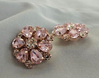 Bottone a forma di fiore in cristallo rosa chiaro, 25 mm/1", gambo in metallo, decorazione gioiello, confezione da 6 (B1630)