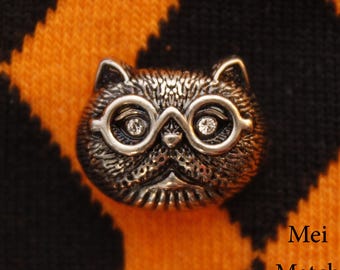 Kitty Head Buttons, Silver Tone, Metal, Shank Back, 18mm or 23mm, Pack of 5(B495)