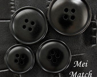 Corozo Buttons in Black, 4 Holes, 15mm, 18mm, 20mm, 23mm or 25mm, Pack of 10(B677)