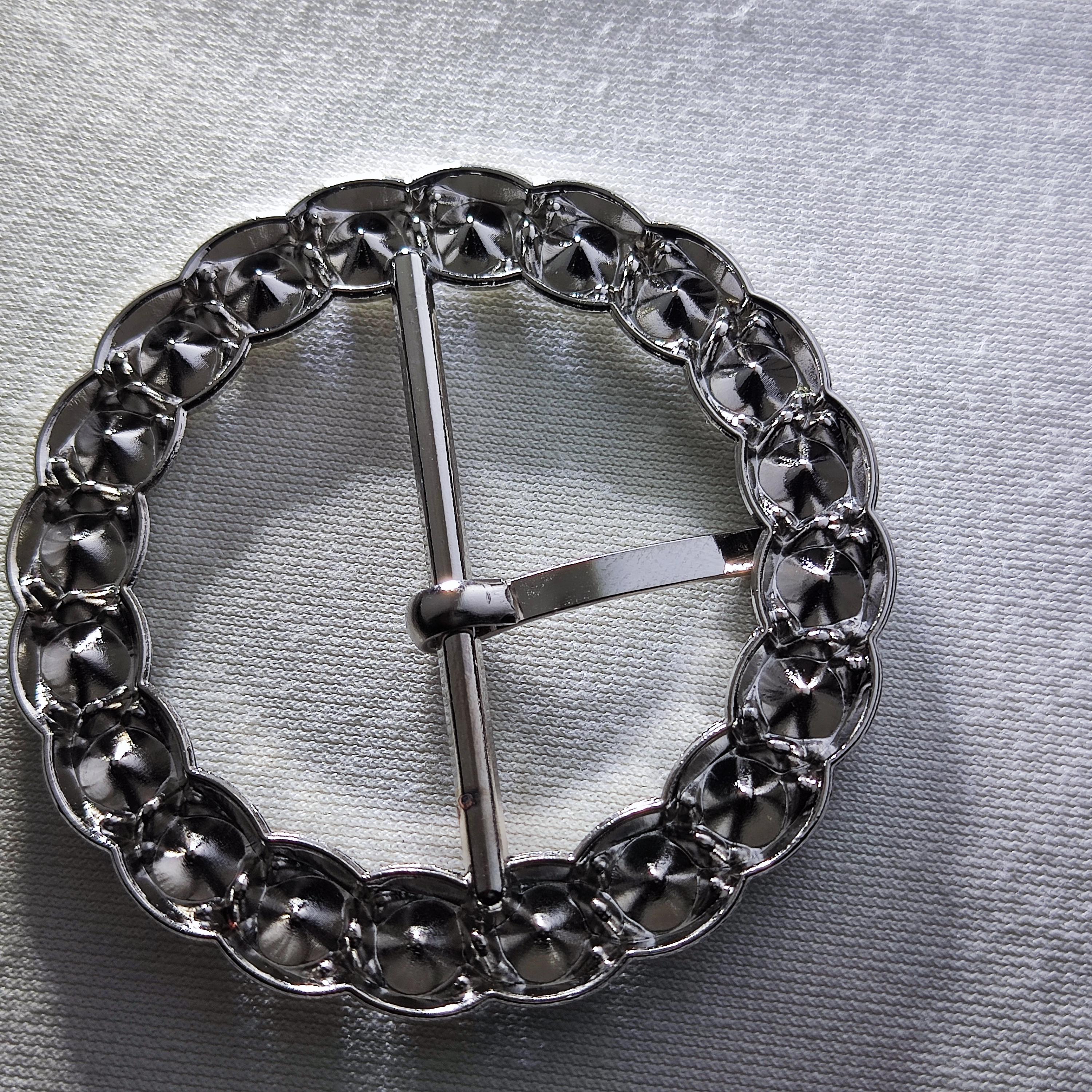 Round Crystal Belt Buckle, Metal, Silver Tone, Fit 30mm or  display picture 3