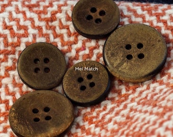 Genuine Horn Buttons, Rustic Two-Tone Brown & Black, 4-Hole, 15mm, 18mm or 20mm, Pack of 10(B1378)