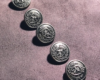 Bottoni con stemma color argento antico, gambo posteriore, metallo, 15 mm o 20 mm, confezione da 5 (B1299)