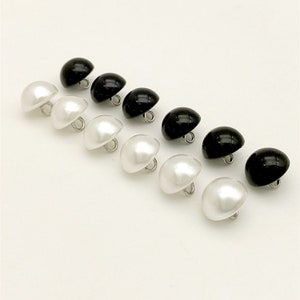 White or Black Pearl Buttons, Half Dome with Metanl Shank, 9mm, 10mm, 11mm, Pack of 10(B050)