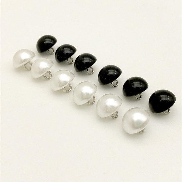 10PCS White or Black Pearl Buttons, Half Dome with Metanl Shank, 9mm, 10mm, 11mm（B50)