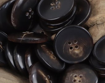 Genuine Horn Buttons, Brown, 4 holes, 15mm to 30mm, Pack of 6(B077)