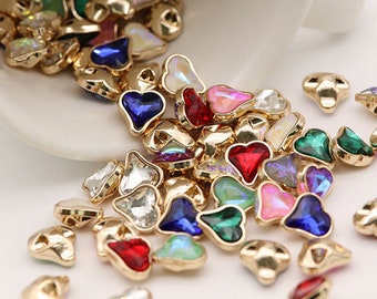 Diamante Sparkly Heart Shaped Buttons,Metal Shank, 11.5mm/ 0.45", Pack of 5(B1236)