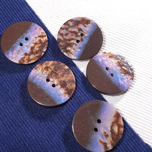 Large Marbled Plastic Buttons, Brown with Iridescent Purple & Yellow, 31mm or 35mm, Pack of 5(B1875)