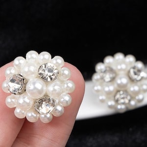 White Faux Pearl Buttons with Rhinestones, 22mm / 0.87&quot;, Pack of 5(B1575)