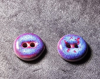 15mm Ceramic Buttons, Blue Purple Glazed Buttons, Pack of 2 or 6 (B1987)