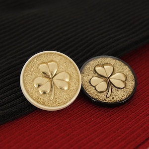 Golden Shamrock Buttons, Metal Buttons with Shank, 18mm/0.7“, 23mm/0.9&quot; or 25mm/0.98&quot;, Pack of 6 (B573)